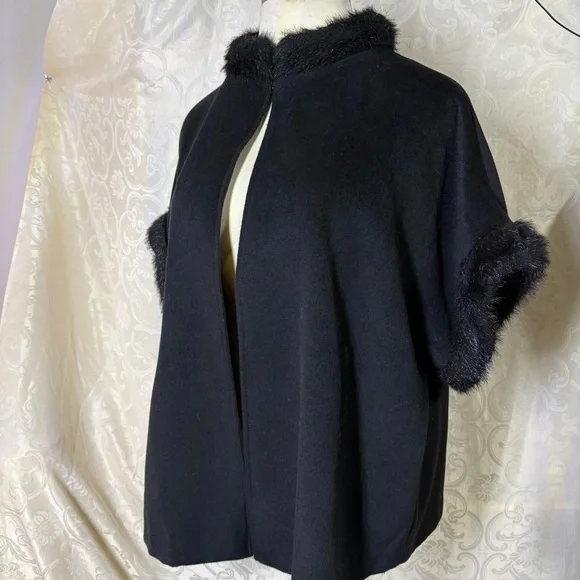 Halogen Black Fur-Trimmed Women's Poncho - Picture 4 of 16